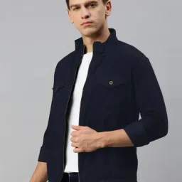 SHOWOFFFF Blue Slim Fit Solid Jacket image 3