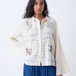 Bombay Paisley by Westside Cream Floral Embroidered Shirt-image-86