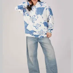 The Clothing Factory White Cotton Over Sized Printed Hoodie-image-53