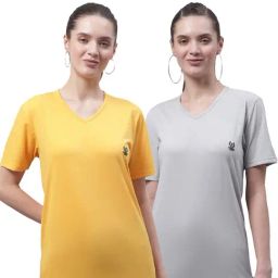 Vimal Jonney Yellow & Grey Cotton Logo T-Shirt - Pack Of 2-picture-30