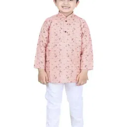 AJ Dezines Kids Pink Cotton Printed Full Sleeves Kurta Set-image-64