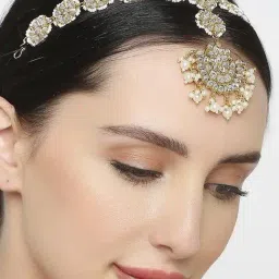 Oomph Gold Tone Kundan and Pearls Traditional Wedding Bridal Matha Patti-image-73