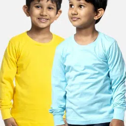 Friskers Kids Yellow & Sky Blue Cotton Full Sleeves T-Shirt (Pack of 2)-picture-13