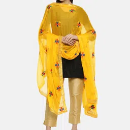 WEAVERS VILLA Yellow Embroidered Dupatta-picture-31