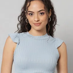 GUTI Striped Round Neck Cotton Fitted Crop Top-picture-31