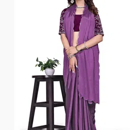 Zenophily Women Solid Embellished Saree With Blouse Piece-picture-10