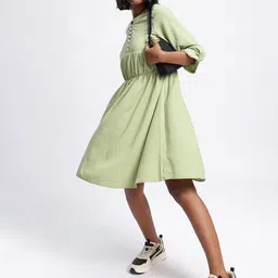 DressBerry Gathered Sophistication A-line Dress with Lace Insert-image-14