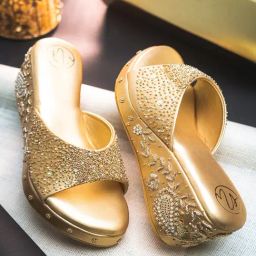 NR by Nidhi Rathi Women's Golden Casual Wedges-picture-4