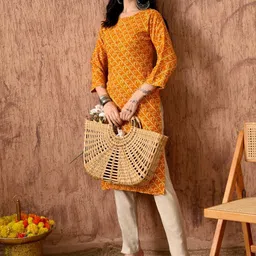 Anouk Rustic Bandhani Printed Round Neck Straight Kurta-image-14