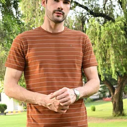 KOR Men Striped Round Neck T-shirt-image-3