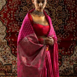Libas Ethnic Motifs Woven Design Zari Banarasi Saree-image-13