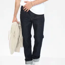 American Eagle Outfitters Navy Cotton Straight Fit Jeans-image-5
