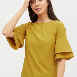Harpa Women Mustard Yellow Solid Top-image-29