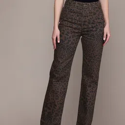 MANGO Women Straight Fit Leopard-print Pure Cotton Jeans-picture-13
