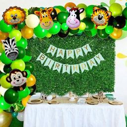 Bubble Trouble Jungle Safari Theme Birthday Decoration Kit with 6 Animals Face Foil Balloons Pack of 54- Green-picture-9
