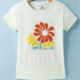 Smarty Girls Cotton Knit Half Sleeves Floral Printed T-Shirt -Sea Green-picture-14