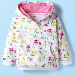 Babyhug Cotton Knit Full Sleeves Hooded Sweatshirt With Floral Print & Kangaroo Pockets - White-picture-15