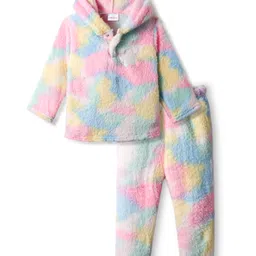 Babyhug Fur Full Sleeves Hooded Winter Wear Suits Set - Pink Yellow & Blue-picture-19