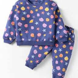 CUCUMBER Sinker Knit Full Sleeves Co-Ord Night Suit with Star Print - Blue-picture-21