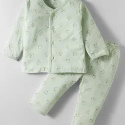 Zero Sinker Knit Full Sleeves Co-ords Night Suit With Animal Print - Light Green-picture-25
