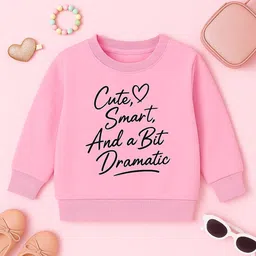 Luke and Lilly Fleece Knit Full Sleeves Cute Smart & A Bit Dramatic Text Printed Light Winter Sweatshirt - Pink-picture-23
