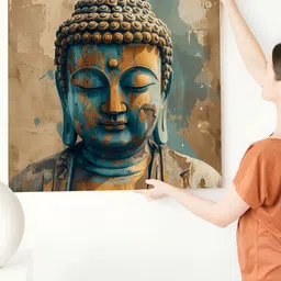 RANDOM Orange & Blue Buddha Religious Canvas Wall Art image 4