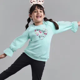 Babyoye Full Sleeves Cotton Blend Brushed Fleece Sweatshirt Butterfly Print - Blue image 2