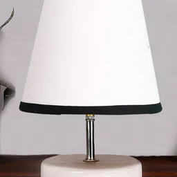 Devansh White & Black cotton Round Wood white Table Lamp image 2