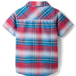 Babyhug Cotton Half Sleeves Regular Collar Checked Shirt - Red & Blue image 2