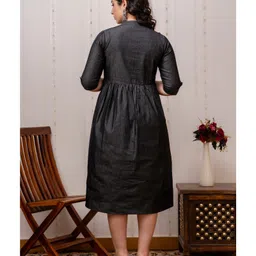 CeleBravo Denim Three Fourth Sleeves Solid Maternity Dress With Nursing Access - Black image 3