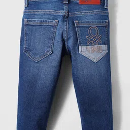 UCB Full Length Straight Fit Solid Color Denim Jeans with Back Embroidery - Navy Blue image 2