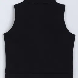 Taffykids Fleece Knit Sleeveless High Neck Solid Crop Top - Black image 3