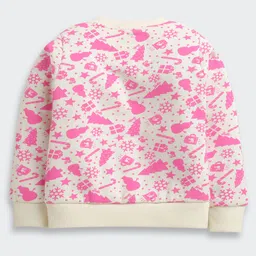 Barbie by Tiny Girl Woven Christmas Theme Full Sleeves Snowman Printed Light winter Sweatshirt - Cream image 3
