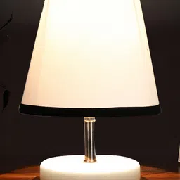 Devansh White & Black cotton Round Wood white Table Lamp image 3