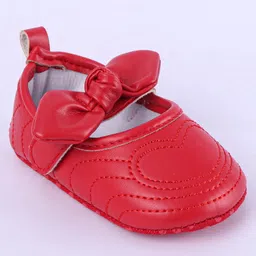 Cute Walk by Babyhug Heart Detailing with Bow Applique Velcro Closure Ballerina Booties - Red image 3