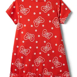 Honeyhap Premium 100% Cotton Bio Finish Half Sleeves Nighties with Butterfly Print Pack of 2 - Red & Blue image 3
