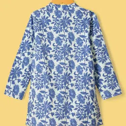 CrayonFlakes Cotton Woven Full Sleeves Floral Printed Kurta Pyjama Set - Blue image 4