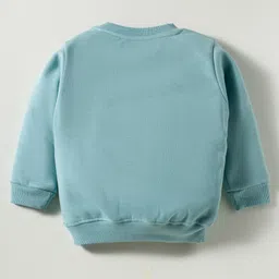 Little Darlings Fleece Knit Full Sleeves Cut & Sew Winter Wear T-Shirt & Lounge Pant Set with Skin Print - Teal Blue image 3