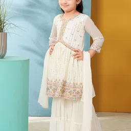 BAESD Girls Embroidered V-Neck Poly Georgette Kurti With Sharara And Dupatta image 3