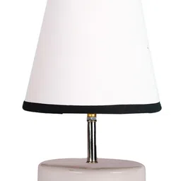 Devansh White & Black cotton Round Wood white Table Lamp image 4