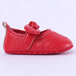 Cute Walk by Babyhug Heart Detailing with Bow Applique Velcro Closure Ballerina Booties - Red image 4