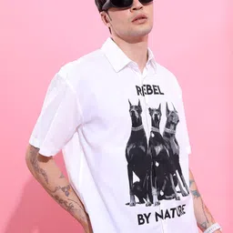 HIGHLANDER Men Spread Collar Graphic Printed Cotton Oversized Casual Shirt image 3