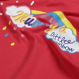 PLUM TREE Girls Red & Cream-Coloured Graphic Printed Cotton T-shirt with Pyjamas image 4