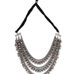 TEEJH Silver Silver-Plated Oxidised Layered Necklace image 3