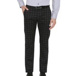 Hancock Black Cotton Slim Fit Checks Flat Front Trousers-image-85