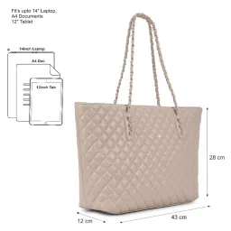 Fastrack CL7 Taupe Quilted Large Laptop Tote Handbag image 4