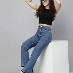 KASSUALLY Blue Cotton Relaxed Fit Mid Rise Jeans image 4