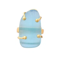 VOJ Gold Plated Light Blue Stone Studded Ring image 4