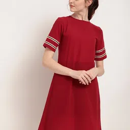 RARE Women Red Solid A-Line Dress-picture-11