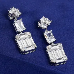 The Real Effect London Sonah Silver White Rectangular Drop Earrings-picture-46